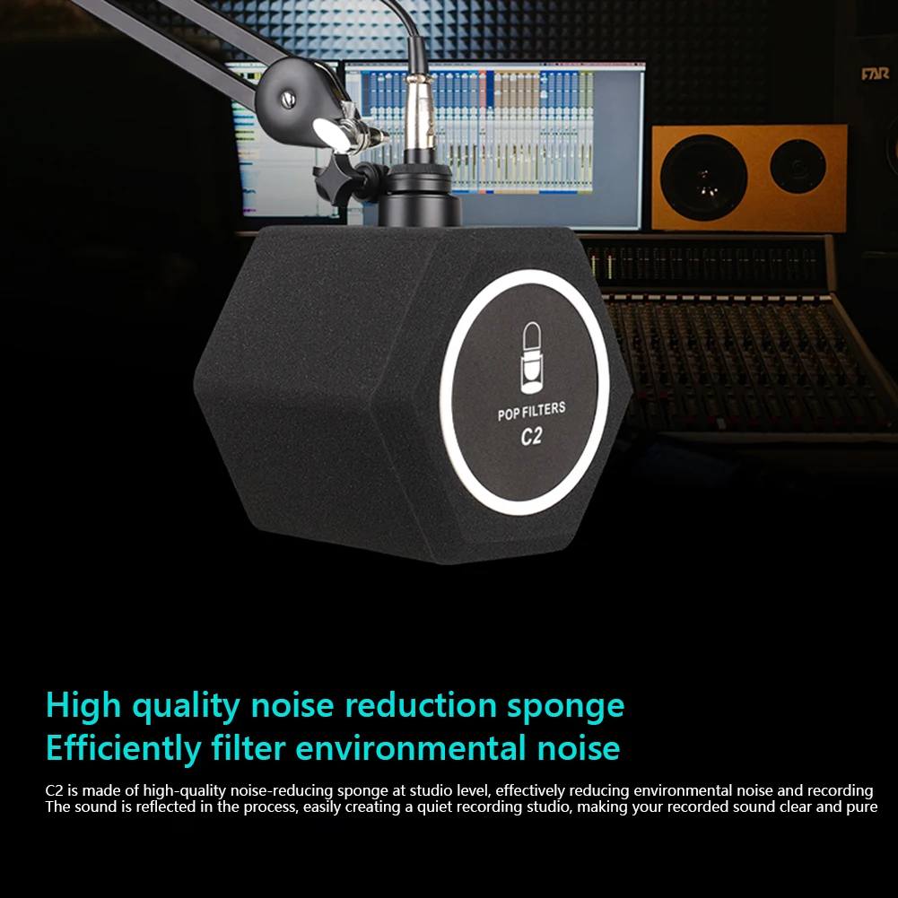 C2 Universal Studio Mic Screen Live Recording Microphone Anti-Interference Noise Reduction Wind Screen Soundproof Filter Cover - Image 4