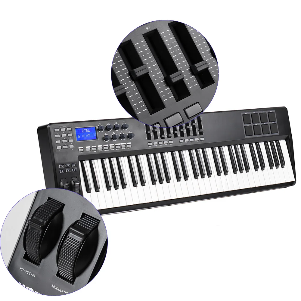 WORLDE PANDA61 Portable 61-Key USB MIDI Keyboard Controller 8 RGB Colorful Backlit Trigger Pads - Image 2