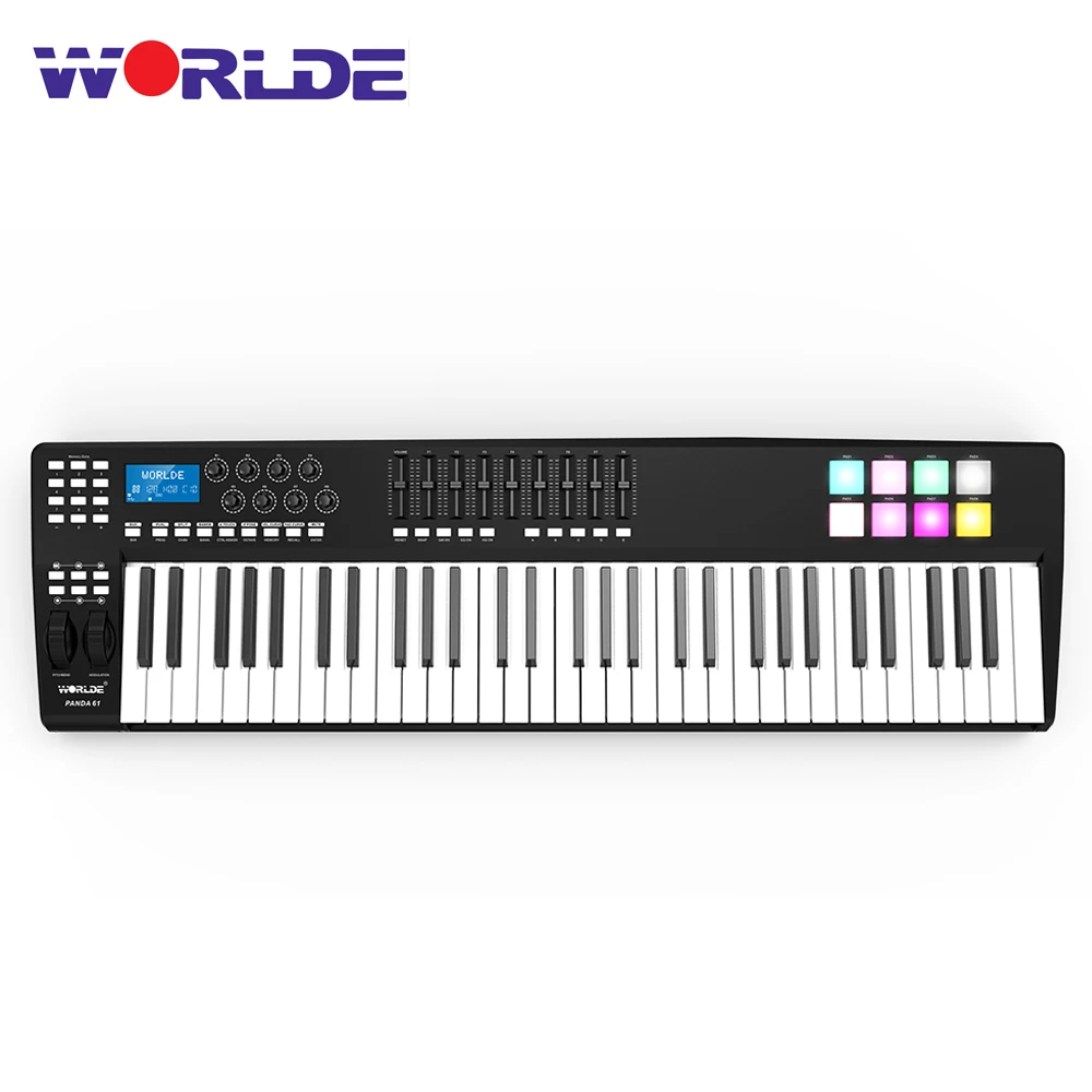 WORLDE PANDA61 Portable 61-Key USB MIDI Keyboard Controller 8 RGB Colorful Backlit Trigger Pads - Image 3