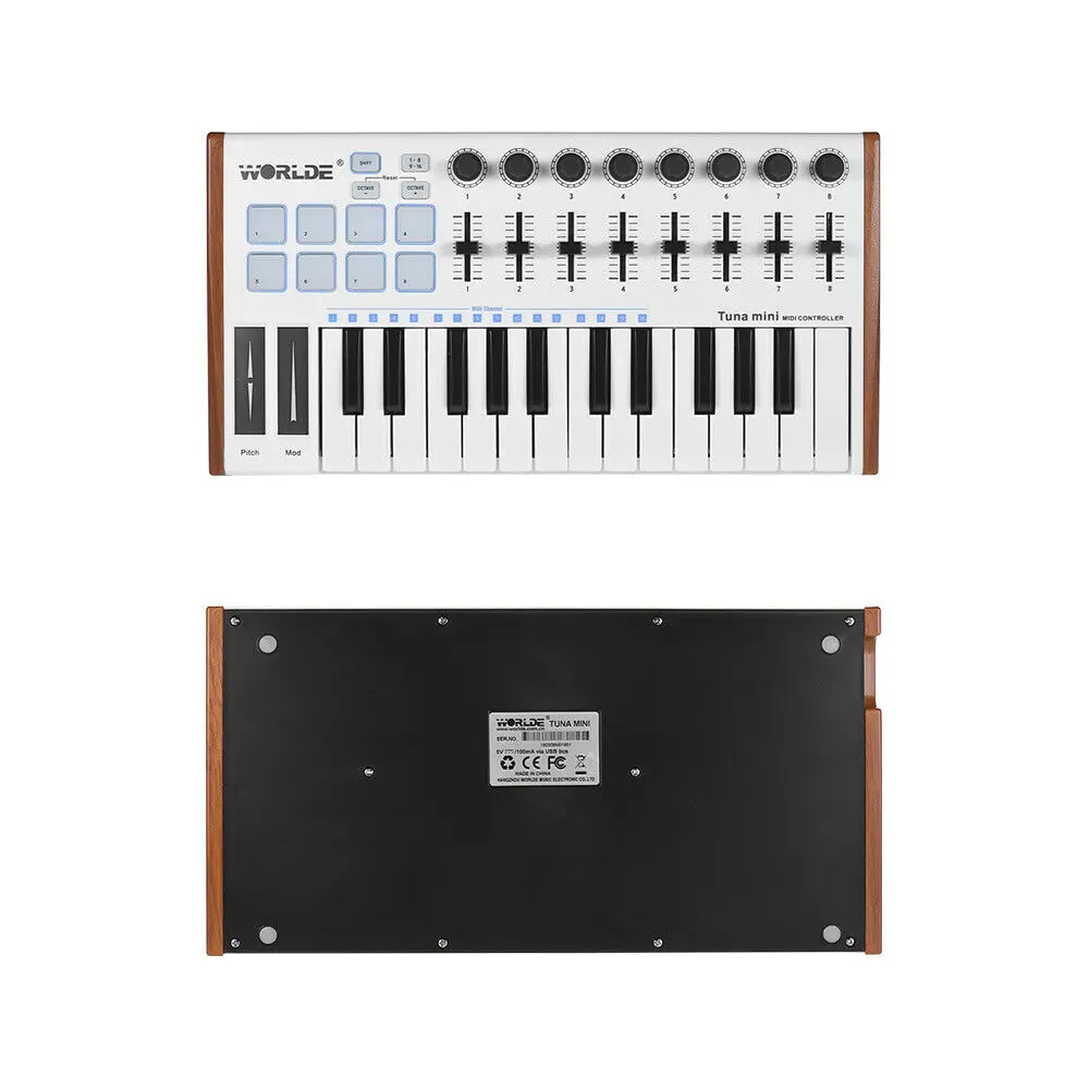 WORLDE TUNA MINI Ultra-Portable 25-Key USB MIDI Keyboard Controller 8 RGB Backlit Trigger Pads with 6.35mm Pedal Jack - Image 5