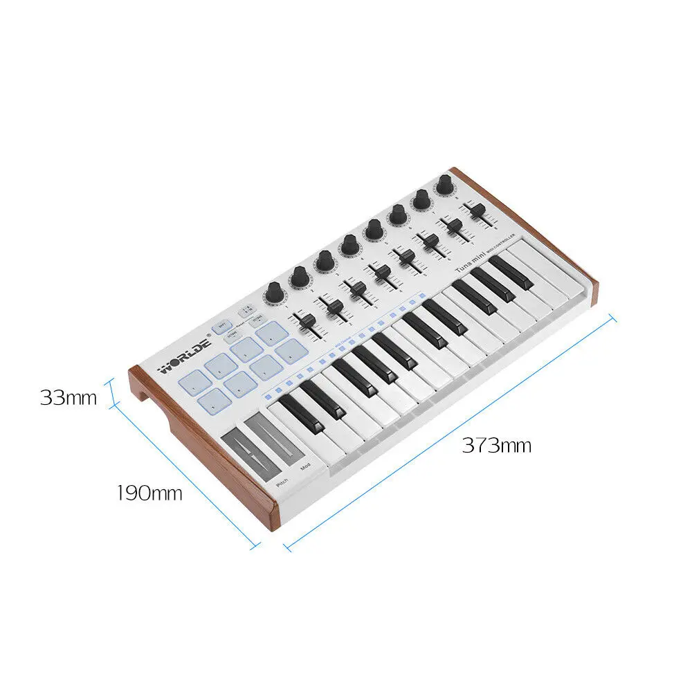 WORLDE TUNA MINI Ultra-Portable 25-Key USB MIDI Keyboard Controller 8 RGB Backlit Trigger Pads with 6.35mm Pedal Jack - Image 6