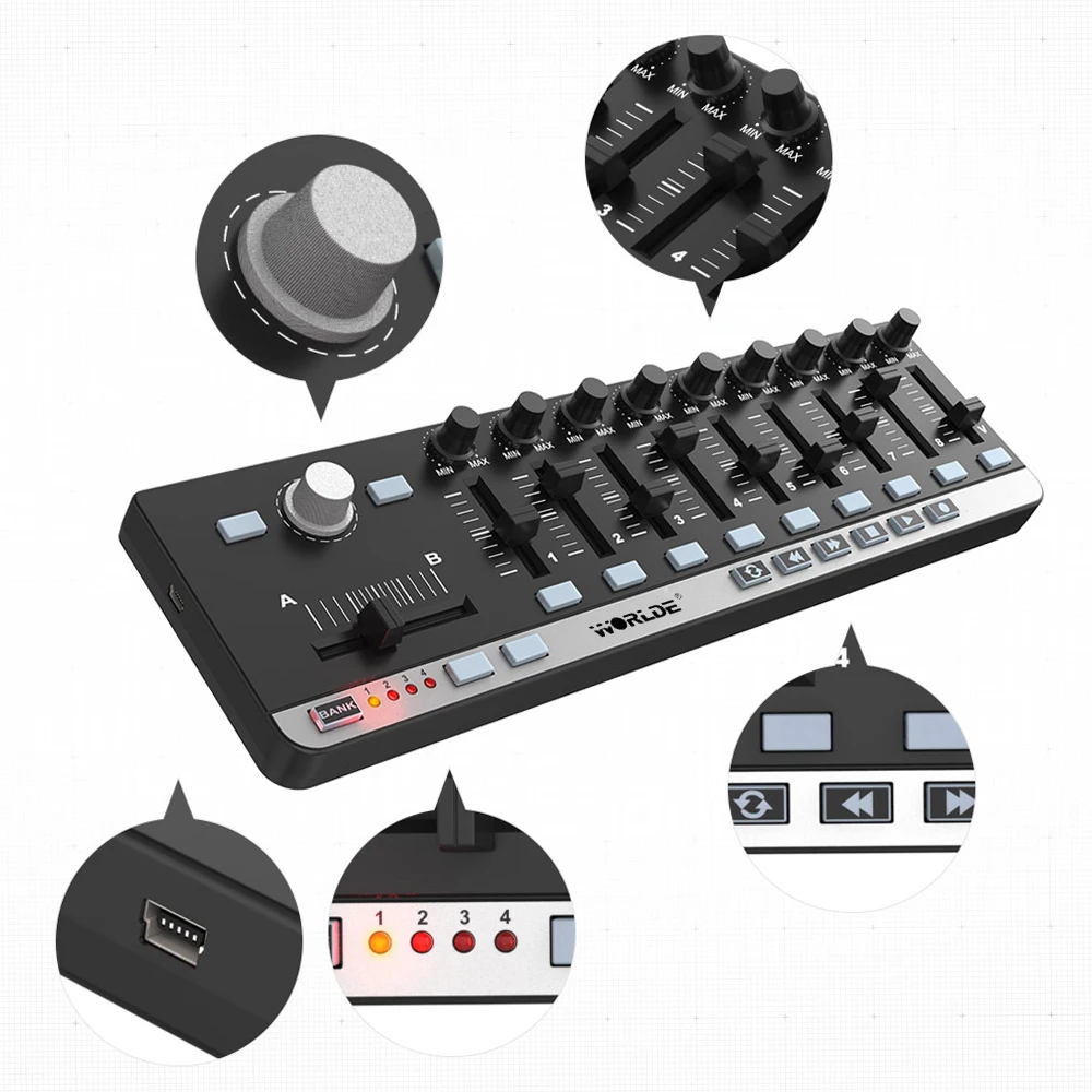 Worlde EasyControl.Portable USB 9 Slim-Line Control Programmable MIDI Keyboard Controller - Image 5