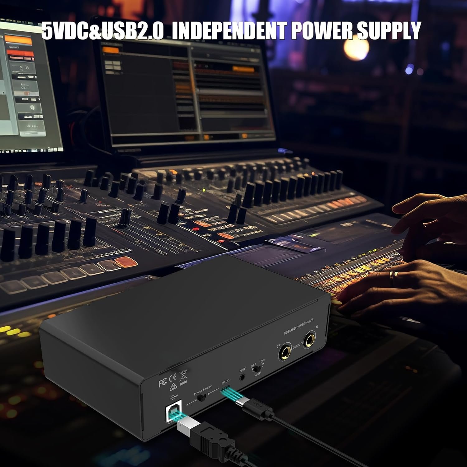 USB Audio Interface Sound Card RHM 2 In 2 Out Audio Interface Sound Board with 48V Phantom Power for Recording Audio - Image 2